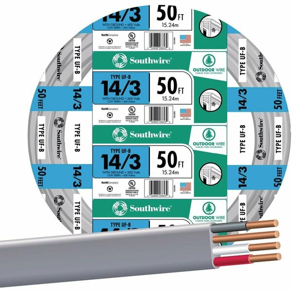 Southwire 50 Ft. 14 AWG 3-Conductor UFW/G Electrical Wire 13057522